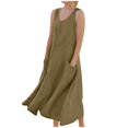 thumbnail image 1 of Girls Summer Cotton Linen Dress Sleeveless Flowy Maxi Dress Casual Loose Beach Dresses Tank Sundress with Pockets, 1 of 5