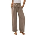 thumbnail image 1 of Girls Summer Cotton Linen Pants Solid Elastic Waist Pants Teen Casual Lightweight Breathable Trousers with Pockets Khaki 12-13 Years, 1 of 6