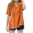 thumbnail image 1 of Girls Summer Cotton Linen Shirt Short Sleeve V-Neck Button Down Shirts Loose Casual Blouses Tops 5-15 Years, 1 of 5