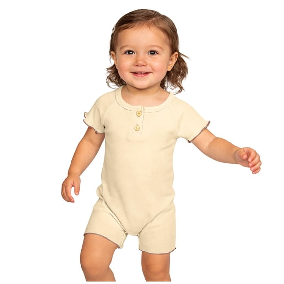 Girls Summer Cotton Short Sleeve Jumpsuit Casual Loose Henley Button Rompers Shorts Kids Cute Comfy Soft Solid Color Outfits