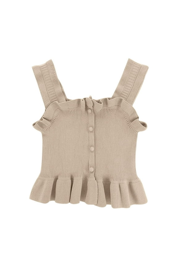 Girls Summer Cute Peplum Tank Top Trendy Ruffle Knitted Square Neck Sleeveless Casual T-Shirts for 2-13 Years