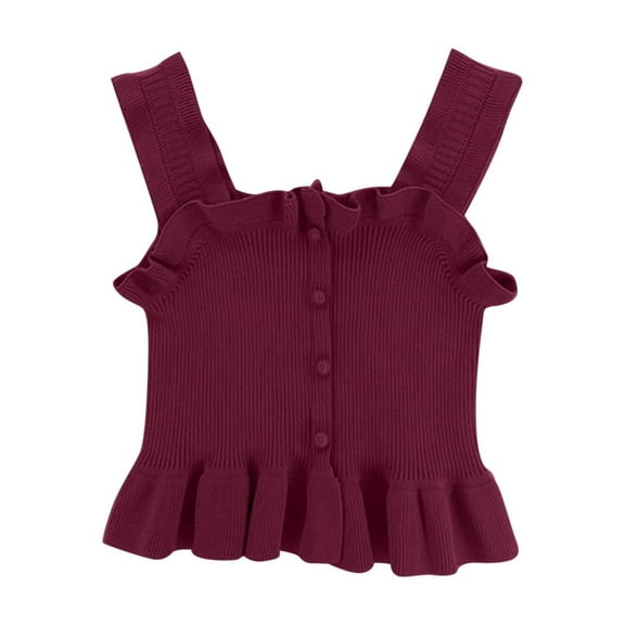 Girls Summer Cute Peplum Tank Top Trendy Ruffle Knitted Square Neck Sleeveless Casual T-Shirts for 2-13 Years