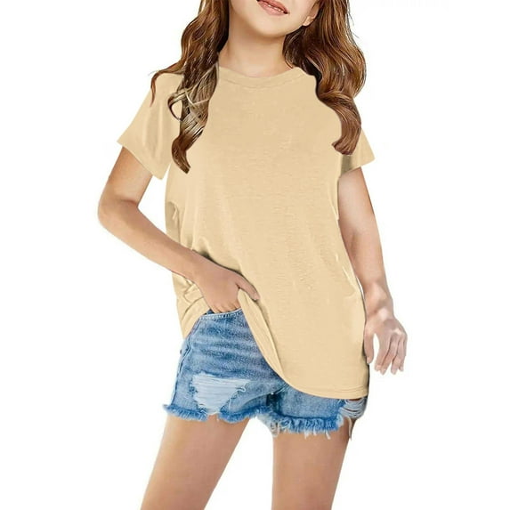 Girls' Summer Cute T Shirts Casual Short Sleeve Crew Neck Plain Tunic Tops for 3-14 Years 50% Saving