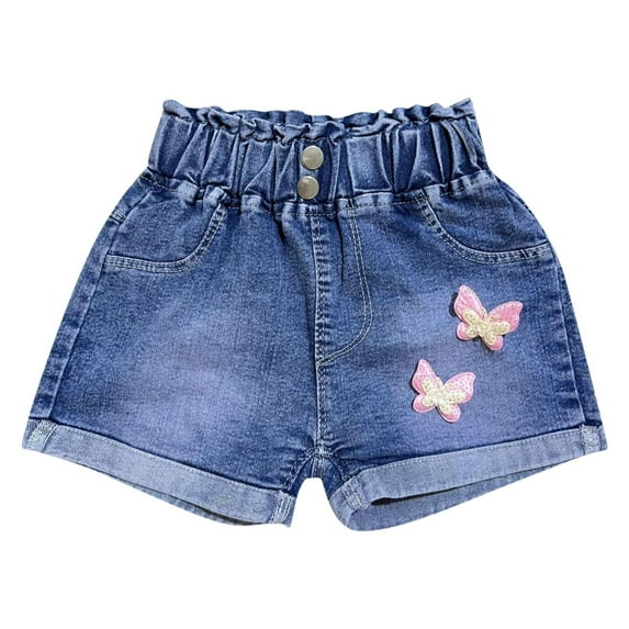 Girls Summer Denim Shorts Bowknot Decor Casual Pull-On Short Jeans Elastic Waist Cute Toddler Shorts 4T