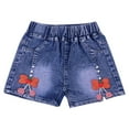thumbnail image 1 of Girls Summer Denim Shorts Bowknot Decor Casual Pull-On Short Jeans Elastic Waist Cute Toddler Shorts 4T, 1 of 4