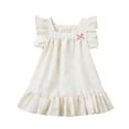 thumbnail image 1 of Girls Summer Dress A-Line Square Neck Flutter Sleeve Tiered Ruffle Soft Birthday Party Casual Dress Beige,Size 4-5T, 1 of 7