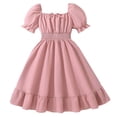 thumbnail image 1 of Girls Summer Dress Big Kid Girls Dress Summer Casual Square Collar Short Sleeve Ruffled Dress plus Size Dresses Girls, 1 of 7