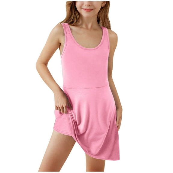 Girls Summer Dress Casual New Girls Sleeveless Tennis Dresses A-Line Workout Dress Racerback Dress School Sports Dresses Athletic Outfits Pinky 10-11 Years