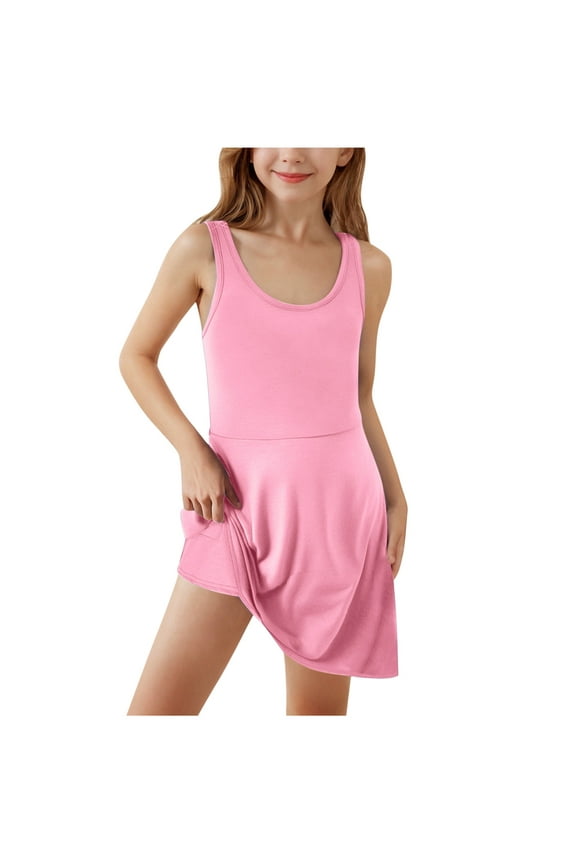 Girls Summer Dress Casual New Girls Sleeveless Tennis Dresses A-Line Workout Dress Racerback Dress School Sports Dresses Athletic Outfits Pinky 10-11 Years