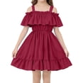 thumbnail image 1 of Girls Summer Dress Cold Shoulder Ruffle Cute Tiered Beach Vacation Casual Princess Sundress, 1 of 5