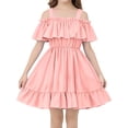 thumbnail image 1 of Girls Summer Dress Cold Shoulder Ruffle Cute Tiered Beach Vacation Casual Princess Sundress, 1 of 5