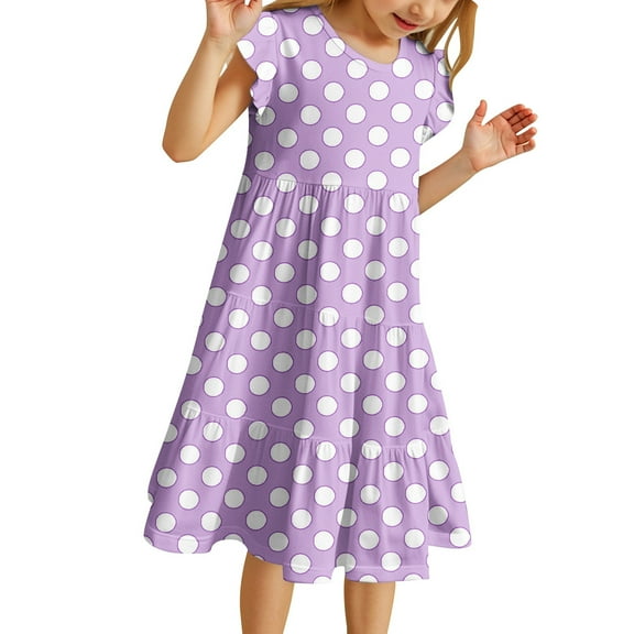 Girls Summer Dress Floral Print Short Sleeve Casual Playwear A-Line Swing Elastic Waist Comfortable Outfit for Kids Age 6-15