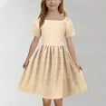thumbnail image 1 of Girls Summer Dress Girls Summer Dress Boho Square Neck Casual Smocked Flowy Ruffle Midi Dresses Vacation Casual A Line Short Mini Dress Beige 12Y Vestidos De Verano Para Niña, 1 of 8