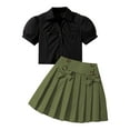 thumbnail image 1 of Girls Summer Dress Girls Summer Short Sleeve Shirt With Bow And Pleated Skirt Set For Big Kids Elegant Two Piece Outfit For Kids Little Girl Clothes Size 8, 1 of 8