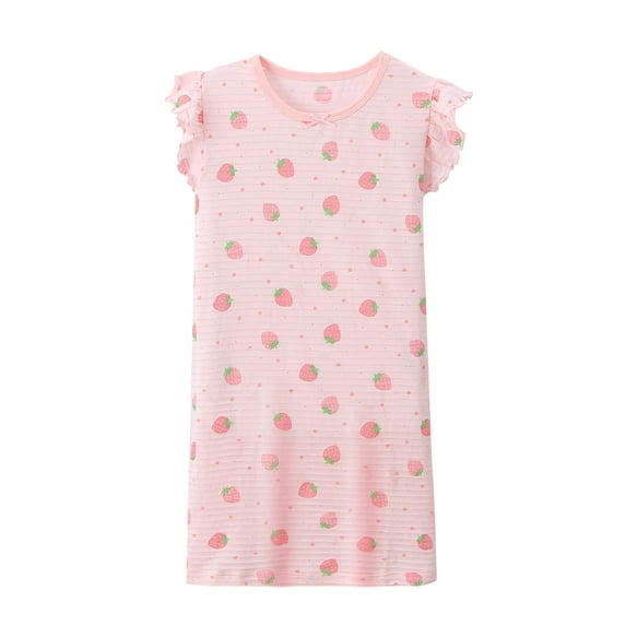 Girls' Summer Dress Girls Summer Soft Cute Print Short Sleeve Dress for Kids 3-14 Years