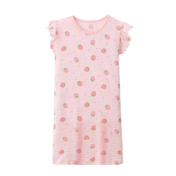 Girls' Summer Dress Girls Summer Soft Cute Print Short Sleeve Dress for Kids 3-14 Years