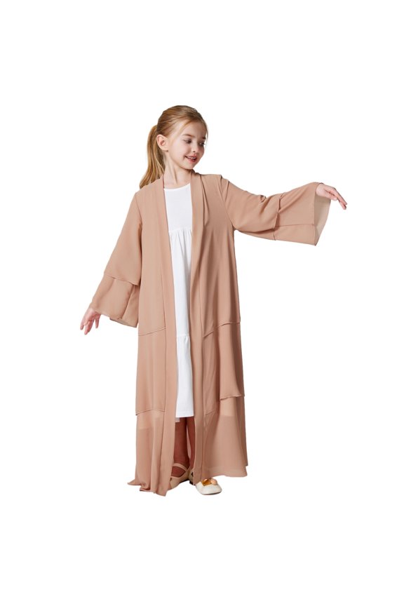Girls Summer Dress Kids Chiffon Abaya For Girls Open Front Cardigan Dress Robe Teen Girls