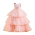 thumbnail image 1 of Girls Summer Dress Kids Formal Party Performance Sleeveless Solid Fashion Sweet Princess Cake Dress Baby Girl Dresses Pink 5-6Years, 1 of 4