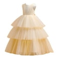 thumbnail image 1 of Girls Summer Dress Kids Formal Party Performance Sleeveless Solid Fashion Sweet Princess Cake Dress Toddler Dresses Beige 4-5Years, 1 of 4