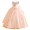 thumbnail image 1 of Girls Summer Dress Kids Sleeveless Solid One Shoulder Performance Long Pommel Party Princess Dress Girl Dresses Pink 3-4Years, 1 of 4