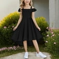 thumbnail image 1 of Girls Summer Dress Off Shoulder Flutter Sleeve Midi Swing Cassual Formal Dresses with Pocket, 1 of 6