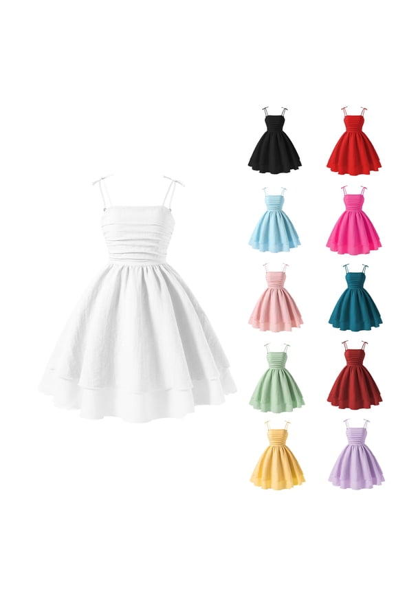Girls Summer Dress Off Shoulder Flutter Sleeve Midi Swing Dresses (White 9 Years)