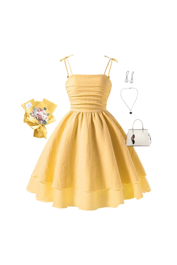 Girls Summer Dress Off Shoulder Flutter Sleeve Midi Swing Dresses (Yellow 9 Years)