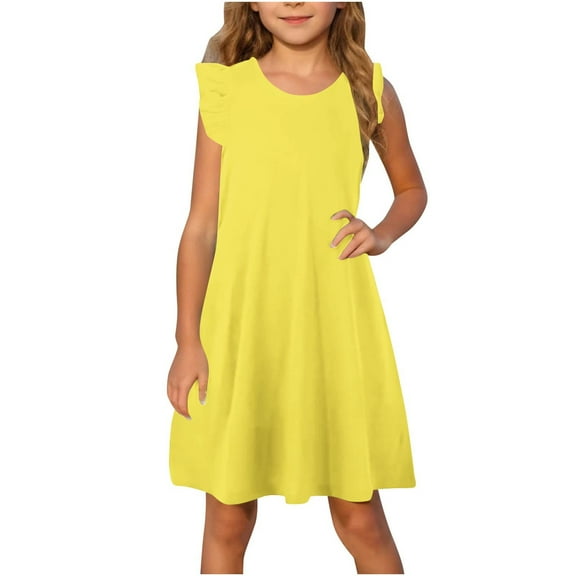 Girls Summer Dress Ruffle Sleeveless Casual Tank Dresses Flowy Sundress 4-14 Years