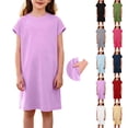 thumbnail image 1 of Girls Summer Dress Short Sleeve Crewneck T-shirt Dress Swing Casual Loose Beach Short Dresses with Pockets, 1 of 6