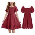 thumbnail image 1 of Girls Summer Dress Short Sleeve Girls Casual Dresses Smocked Embroidered Girls Beach Dresses for 8-9 Years Girls, 1 of 8