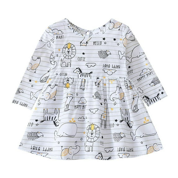 Girls Summer Dress Size 4 Years-5 Years Long Sleeve Print Dress Casual Dresses Spring Fall Graphic Dress