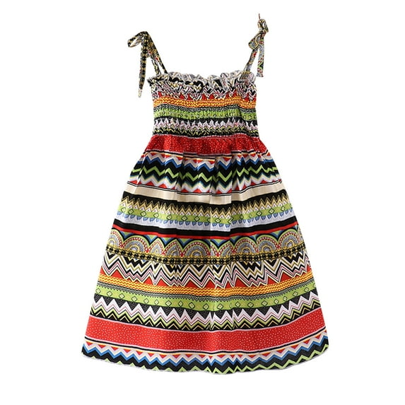 Girls Summer Dress Size 6 Years-7 Years Floral Bohemian Flowers Sleeveless Beach Straps Dress Princess Tutu Dress