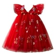 thumbnail image 1 of Girls Summer Dress Sleeveless Embroidered Flowers Wing Tie Holiday Party Dance Dress Girls' Dresses Red 3-4Years, 1 of 5
