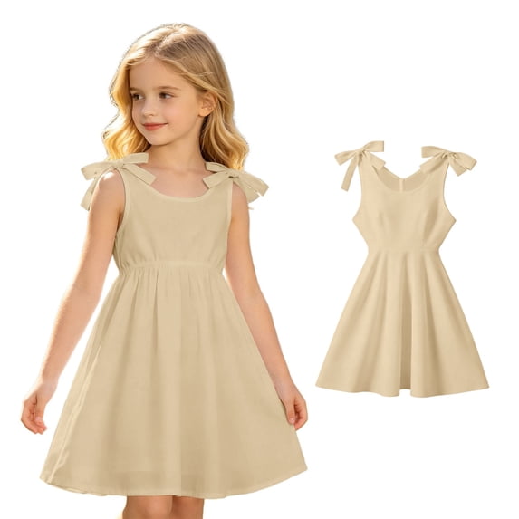 Girls Summer Dress Spaghetti Strap V Neck Girls Casual Dresses Midi Sundress Dresses Girls 7-8 Years
