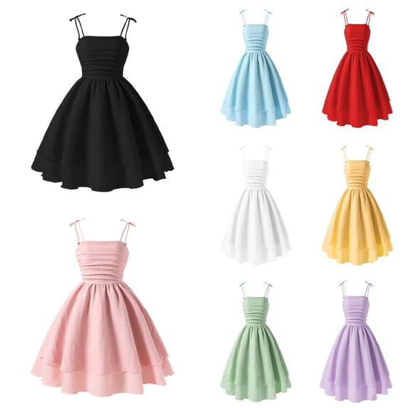 Girls Summer Dress Graduation Dance Vacation Ruched Ruffled Layered Spaghetti Strap Mini Dresses Pink Size 8-9 Years