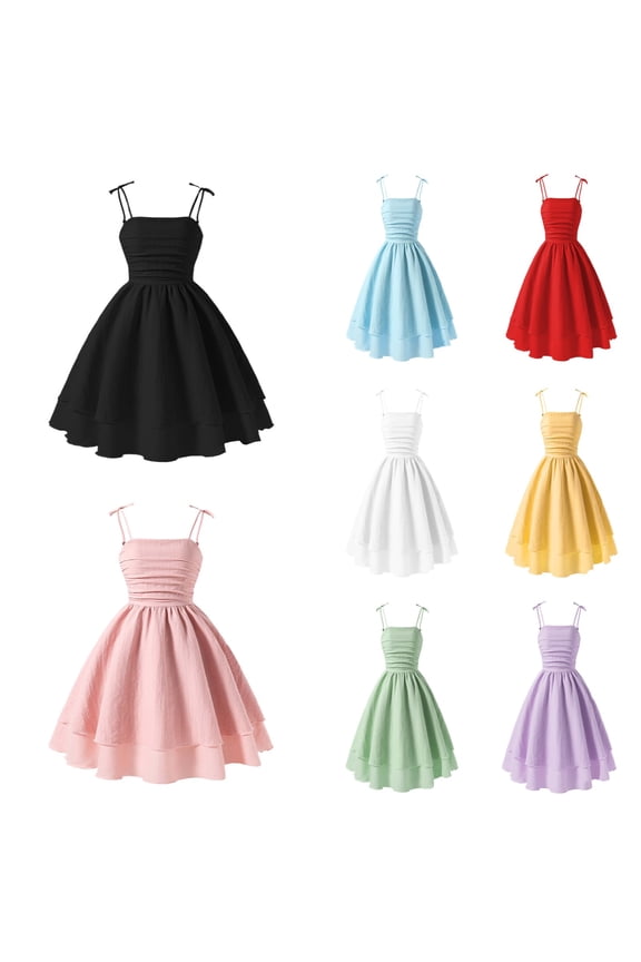 Girls Summer Dress Graduation Dance Vacation Ruched Ruffled Layered Spaghetti Strap Mini Dresses Red Size 11-12 Years