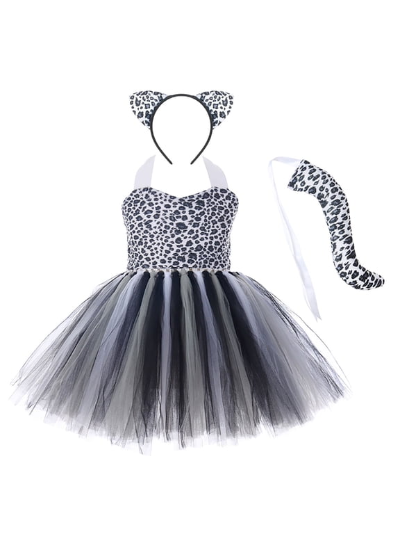 Girls Summer Dress Tiger Leopard Cow Performance Animal Party Tutu Dresses Casual Girl Sundress 3-4 Years
