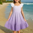 thumbnail image 1 of Girls' Summer Dress with Ruffle Sleeves and Smocked Bodice - Flowy, Soft, and Breathable Polyester Casual Dress, 1 of 6