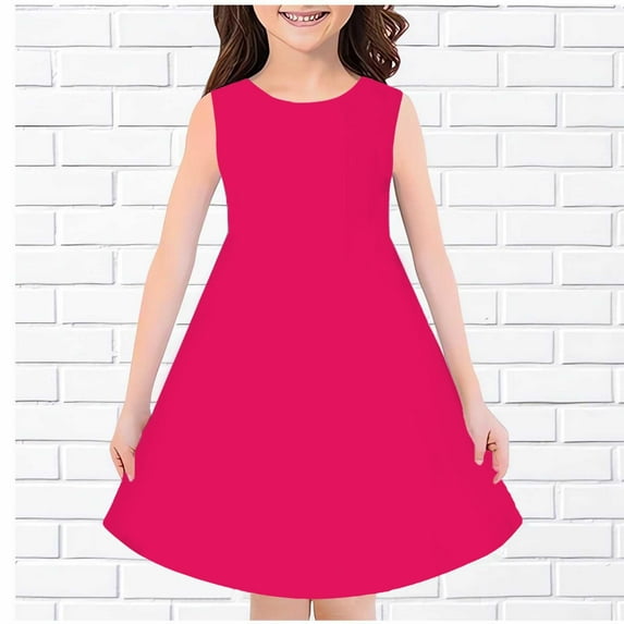Girls Summer Dresses 2025 Sleeveless Crew Neck Sundresses Size 4-14 Teens Kids Casual Solid Color A-Line Midi Dress