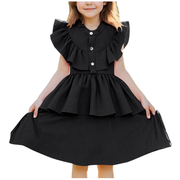 Girls Summer Dresses Cute Fly Sleeve Crewneck Casual A Line Party Dress Kids Clothes Girls Size 2-7