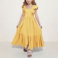 thumbnail image 1 of Girls Summer Dresses Cute Ruffle Tie Back Party Dress Kids Cotton Linen Casual Sleeveless Square Neck Beach Maxi Dresses, 1 of 8