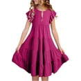 thumbnail image 1 of Girls Summer Dresses Double Layer Flutter Sleeve Flowy A Line Dress Casual Gradient Midi Dresses, 1 of 7