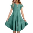 thumbnail image 1 of Girls Summer Dresses Double Layer Flutter Sleeve Flowy A Line Dress Casual Gradient Midi Dresses, 1 of 7