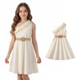 thumbnail image 1 of Girls Summer Dresses One Shoulder Ruffled Girls Casual Dresses with Belt Girls A Line Beach Dresses for Kids 6-7 Years, 1 of 5