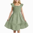 thumbnail image 1 of Girls Summer Dresses Ruffle Flutter Sleeve Square Neck Ruffle Beach Teen, 1 of 5