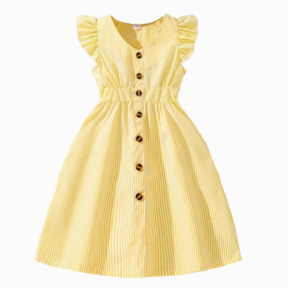 Girls Summer Dresses Stripe Flutter Sleeve Princess with Casual Elegance for Tweens Everyday Wear