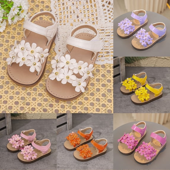 Girls Summer Flat Sandals - Toddler Little Kid Dress Sandals Shoes with Non Sole for Beach Party Daily Wear