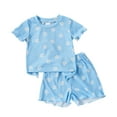 thumbnail image 1 of Girls Summer Floral Fruit Print Round Neck Short Sleeve Shorts Set, 1 of 6