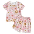 thumbnail image 1 of Girls Summer Floral Fruit Print Round Neck Short Sleeve Shorts Set, 1 of 9