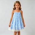 thumbnail image 1 of Girls Summer Floral Print Dresses Flowy Sleeveless V Neck Bow Shoulder Ruched Waist Casual Play Sundress Sky Blue 5-6 Years, 1 of 5